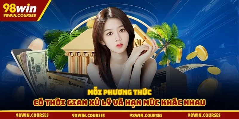 Mỗi phương thức có thời gian xử lý và hạn mức khác nhau